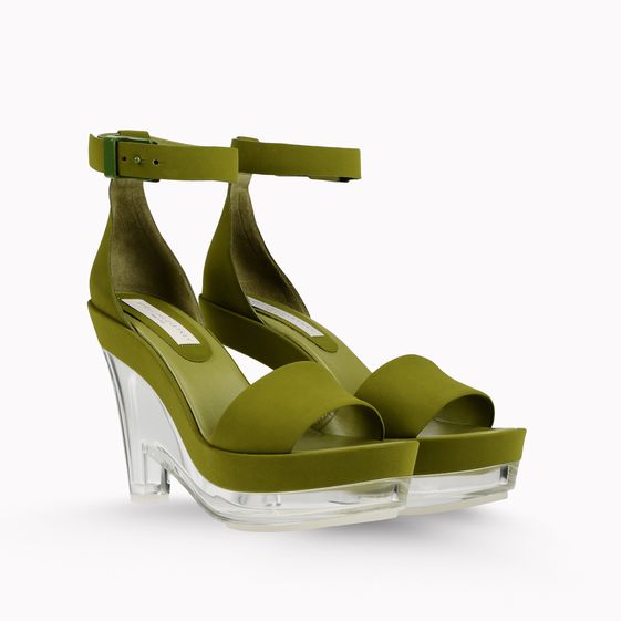 valerie faux suede plexi wedges