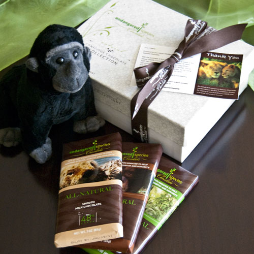 Adopt a Gorilla gift chocolate pack in support of African Wildlife Foundation. Photo via Endangered Species Chocolate.