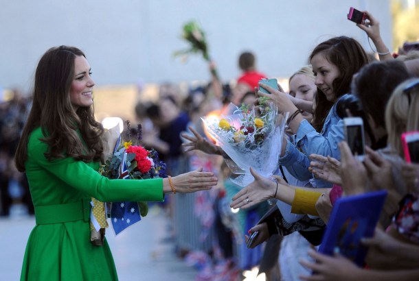 Emerald green dress worn by the Duchess of Cambridge in Canberra, Australia. Photo: Reuters.