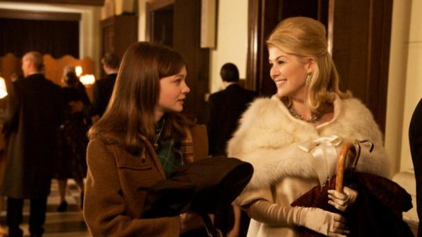 Carey Mulligan (L) and Rosamund Pike (R) in a scene from An Education (2009).
