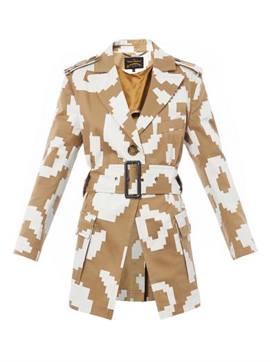Vivienne Westwood Anglomania pixelated leopard-print trench coat.